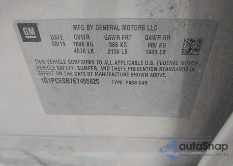 2014 Chevrolet Cruze 1Lt Auto из США, поврежденный, VIN 1G1PC5SB7E7455825